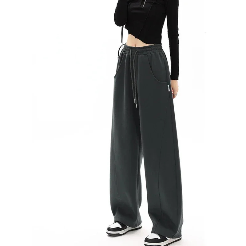 2024 Men Women Sweatpants Autumn and Winter Solid Color Casual Versatile Wide Leg Trousers Soft Sports Jogging Pants Female 250113