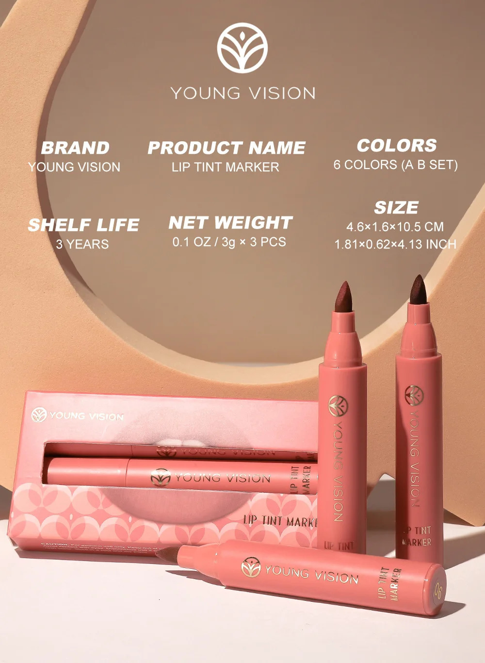 YOUNG VISION Lip Tint Marker Liquid lipstick 3pcs set Nude Matte Shades Lip Liner and Stick 2-in-1 Long Wearing and Waterproof 250108