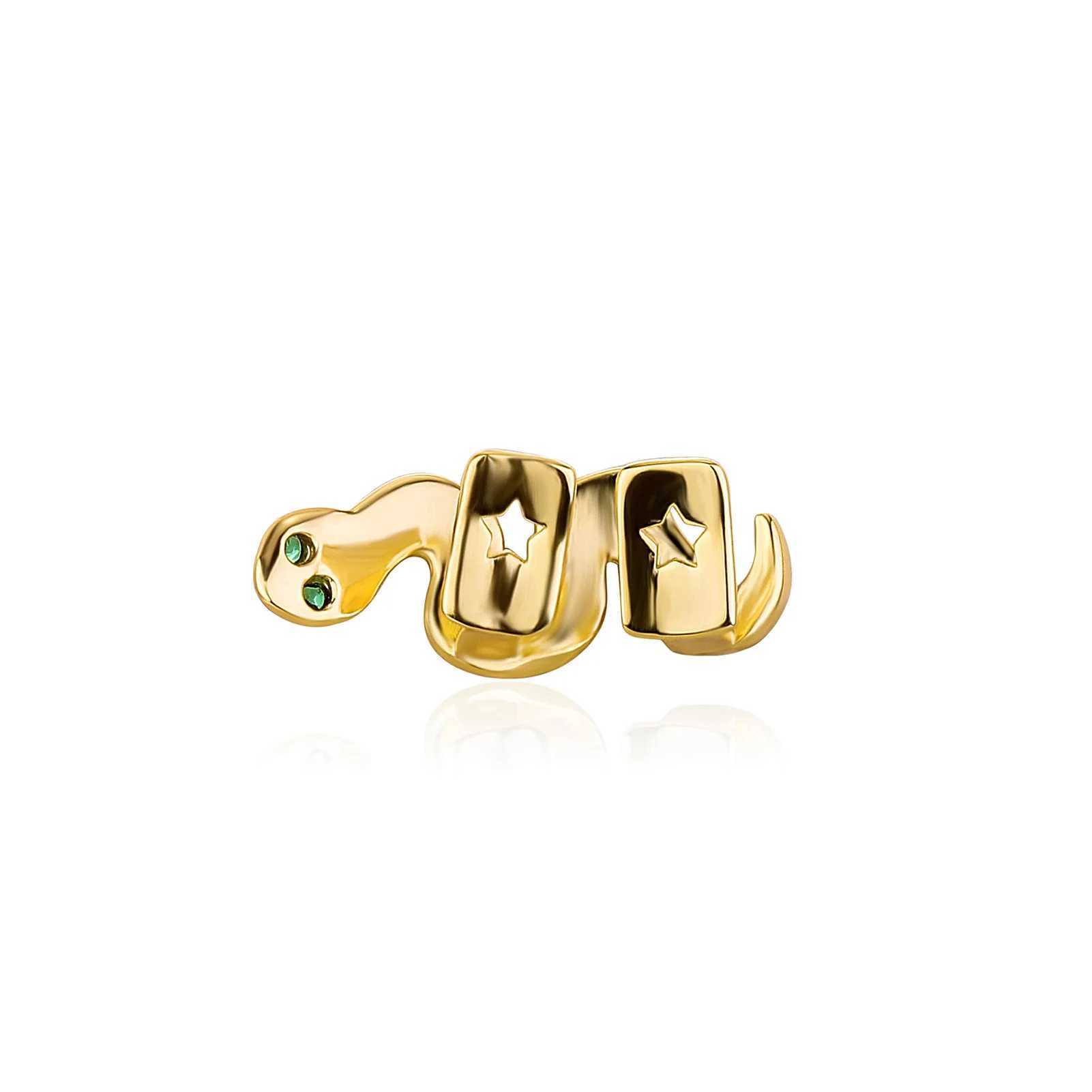 RACHELZ Niche Green Crystal Eye Snake Shape Teeth Grillz Hip Hop Tooth Caps Decor For Women Men Jewelry CosplayXJ250114