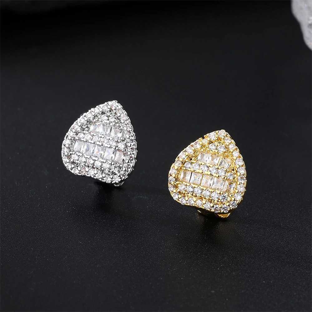 Hip Hop Iced Out Bling Heart Baguette Stones Teeth Grillz Cubic Zircon Caps Top Bottom Charm Grills For Men Women JewelryXJ250114