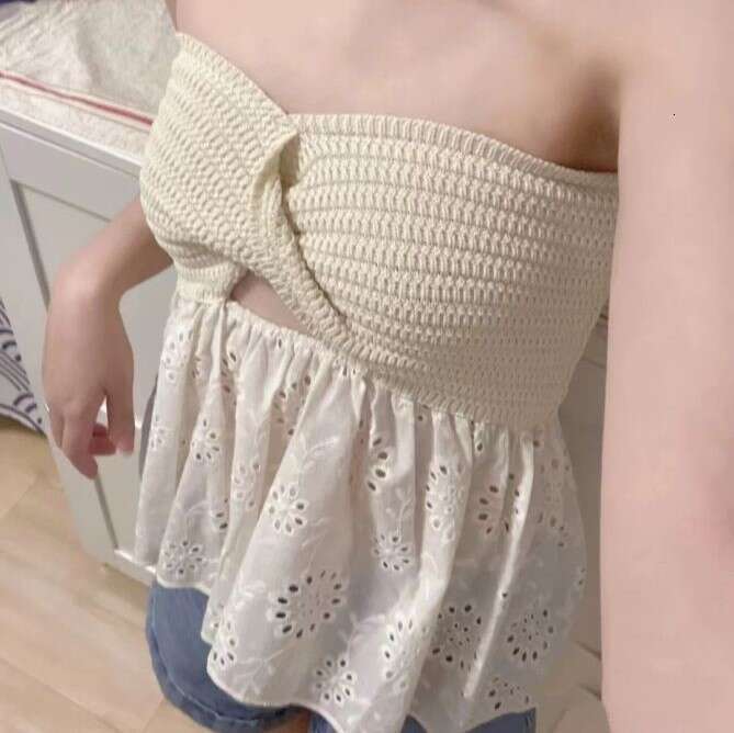 women's hot selg fashion casual knitting embroidery splicing vacation sexy strapless vest top 2025 new style chic elegant clothing