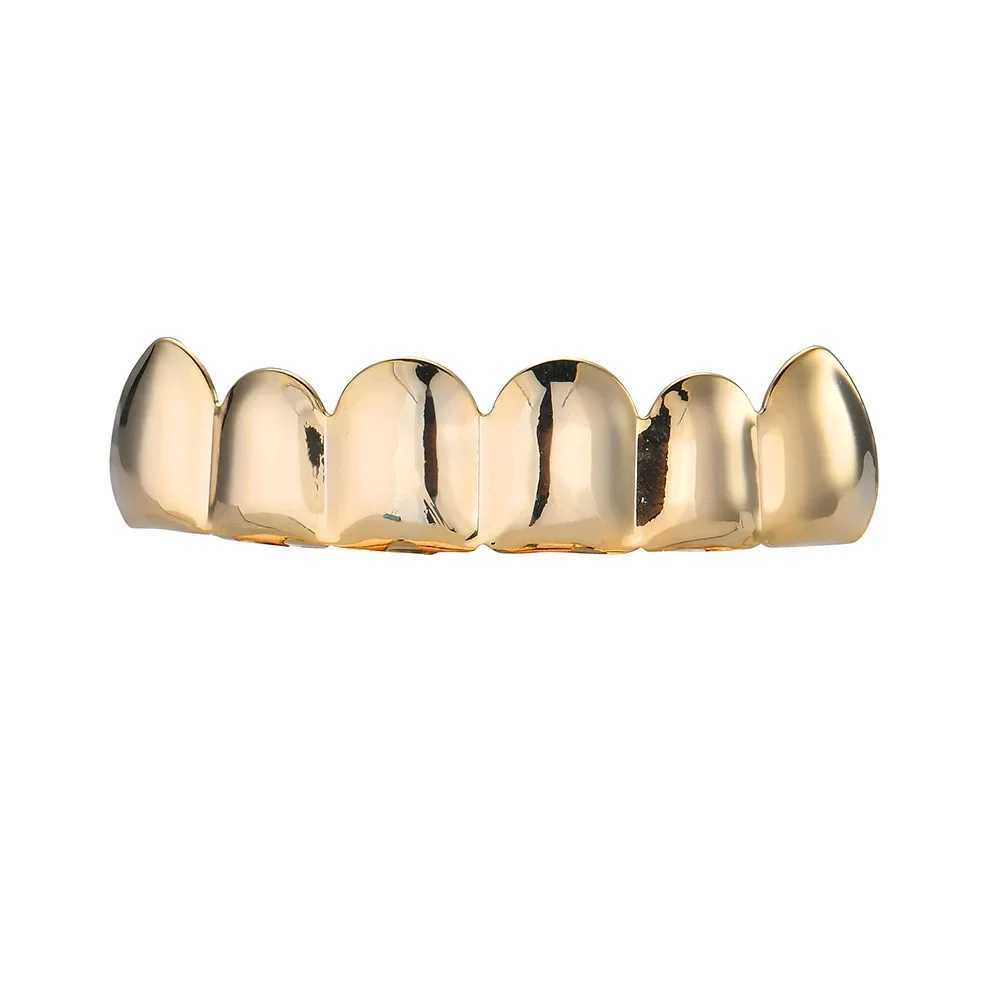 Hip Hop Gold Plated Teeth Grillz Set Top Bottom Tooth Grills Dental Mouth Punk Teeth Caps Cosplay Party Rapper JewelryXJ250114
