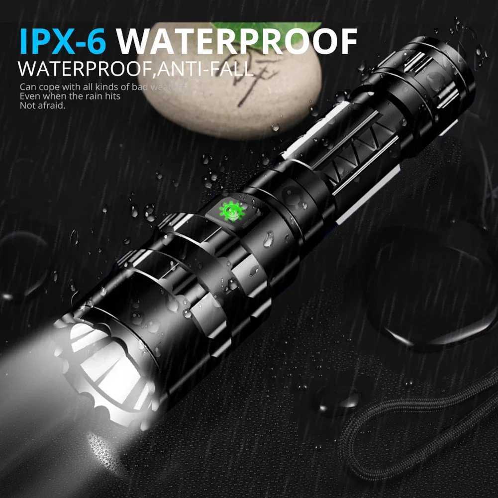 600 lumens tactical flashlight USB rechargeable flashlight waterproof hunting light with clip on hunting gun accessoriesW241227