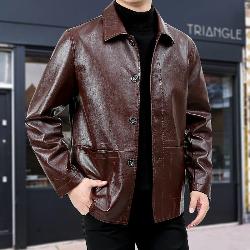 Vintage Brown Leather Jacket Men Loose Casual Motorcycle Style Biker Coat Men Skin Coat Oversize Windbreaker Autumn Winter 250109