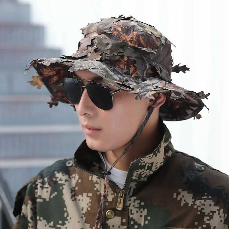 Tactical Camouflage Hunting Hat Men Outdoor Fishing Sun Boonie Bucket Hat Ghillie Suits Airsoft Mol Accories 58-60cmXJ250116