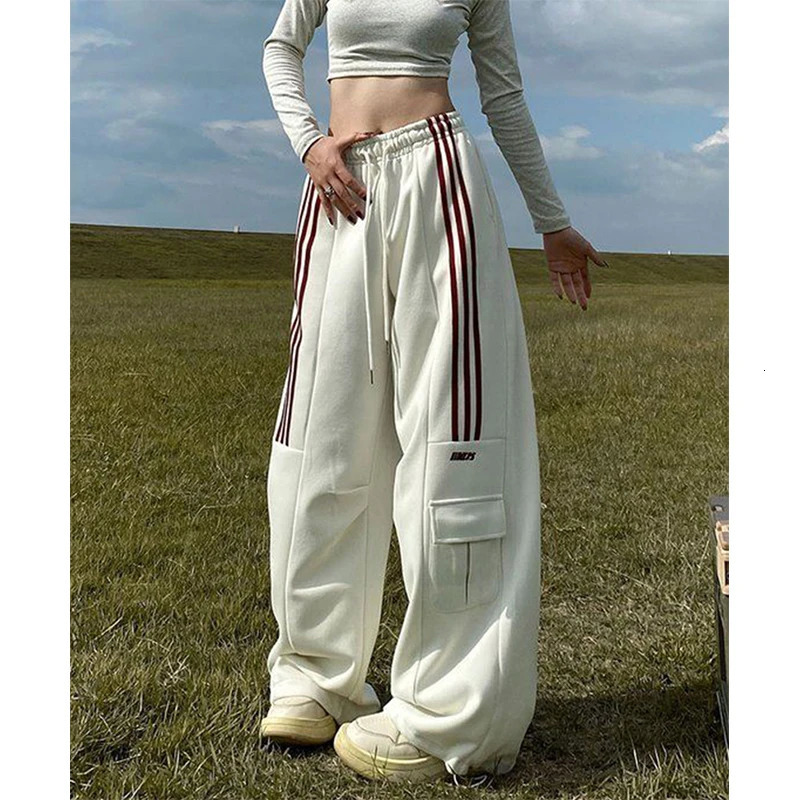 MEXZT Oversized Striped Sweatpant Y2K Streetwear Cargo Pants Harajuku Wide Leg Joggers High Waist Baggy Sports Trousers 250113