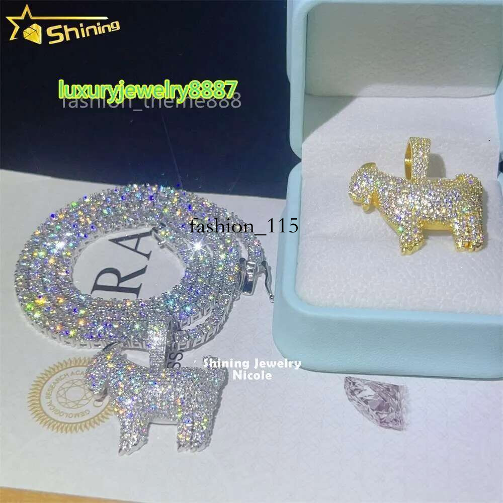 Hot Sale Iced Out Charms Sier Small Goats Dia Moissanite Pendant For Tennis Chain