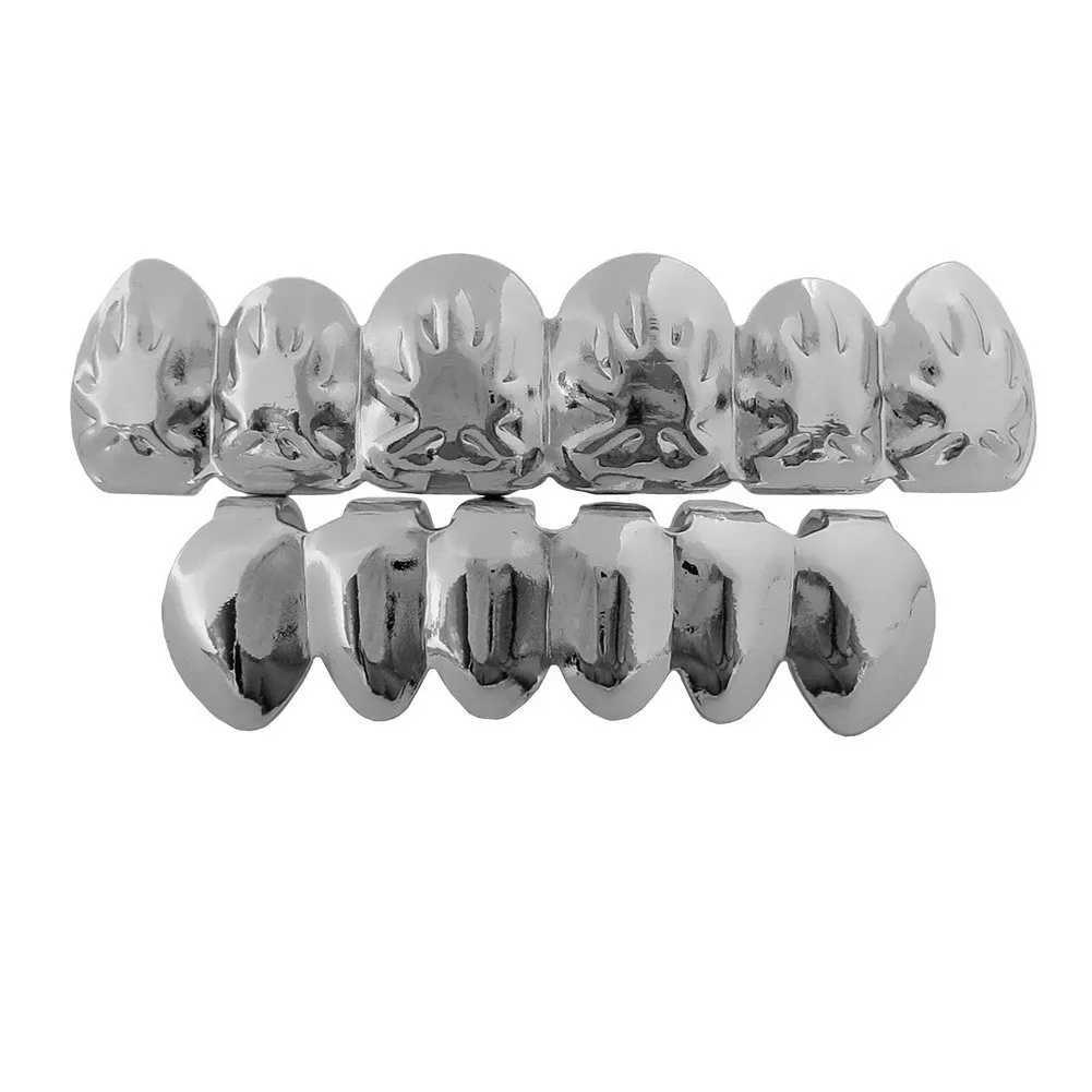 YOUNGX Top Bottom Maple Leaves Pattern Tooth Caps Braces Hip Hop Glossy Teeth Grillz For Women Men Jewelry Dental GrillsXJ250114