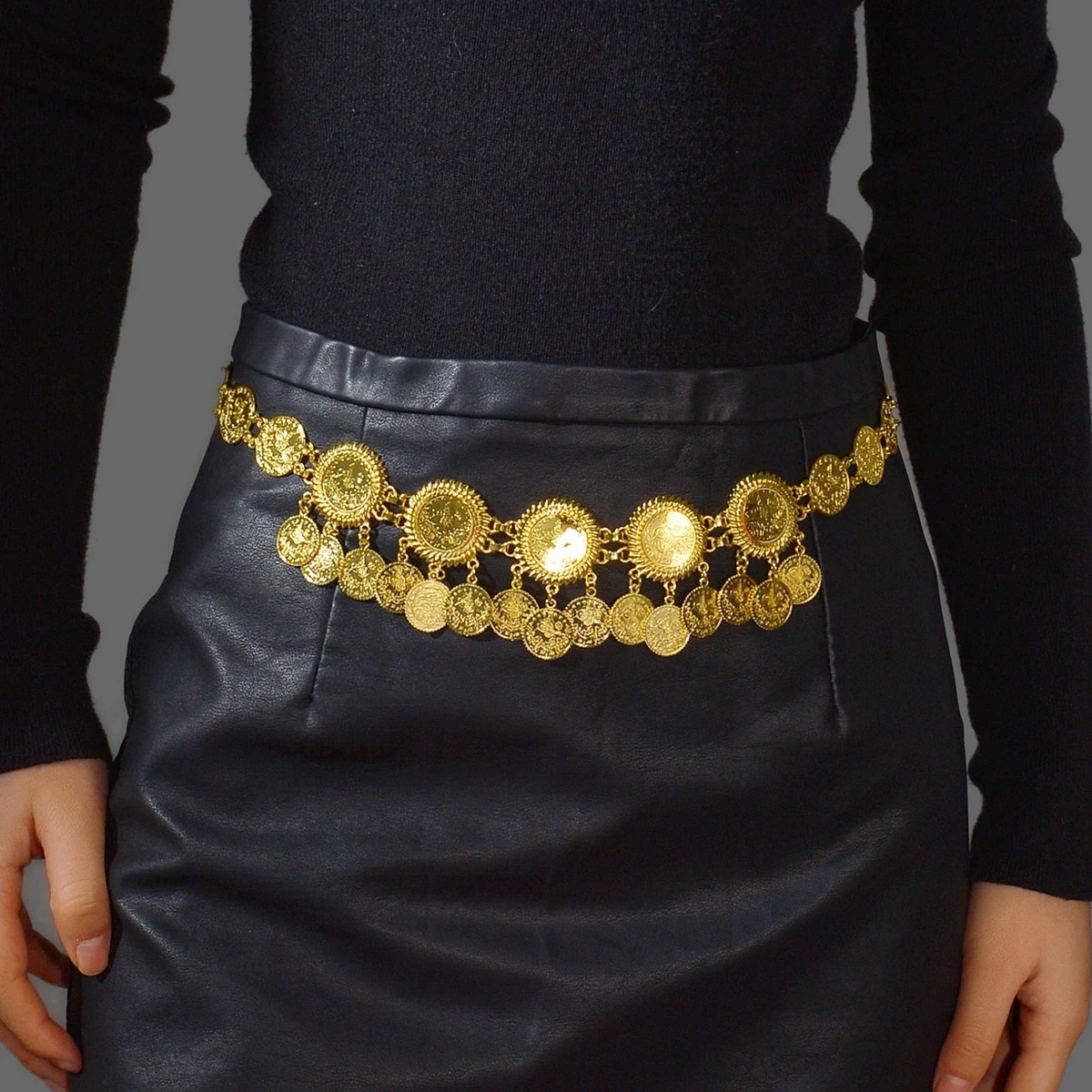fashion waist chain Afghan Kurdish jewelry with gold coins tassel waist necklace 250110