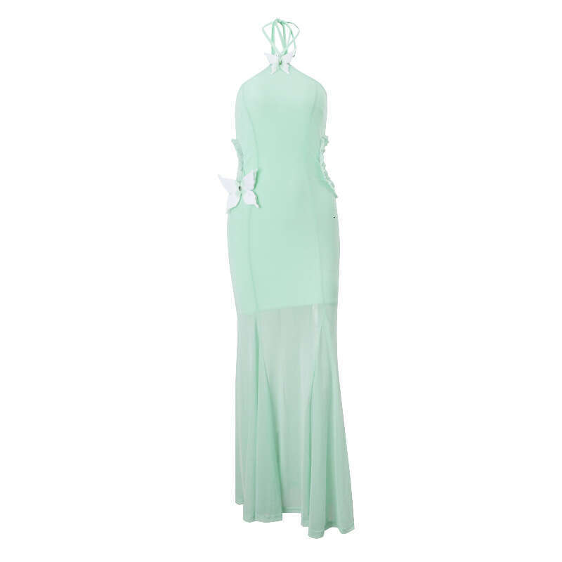 2025 Autumn Product Sexy Temperament One Shoulder Hanging Neck Butterfly Decoration Slimming Holiday Dress for Women's New Casual Versatile Fashi