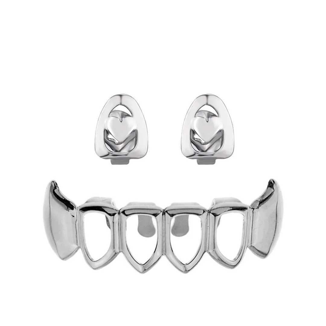 1set CZ Hip Hop Teeth Grillz Gold Plated Dental Grills Rock Tooth Grillz Caps Crystal Teeth Caps Halloween Vampire ToothXJ250114