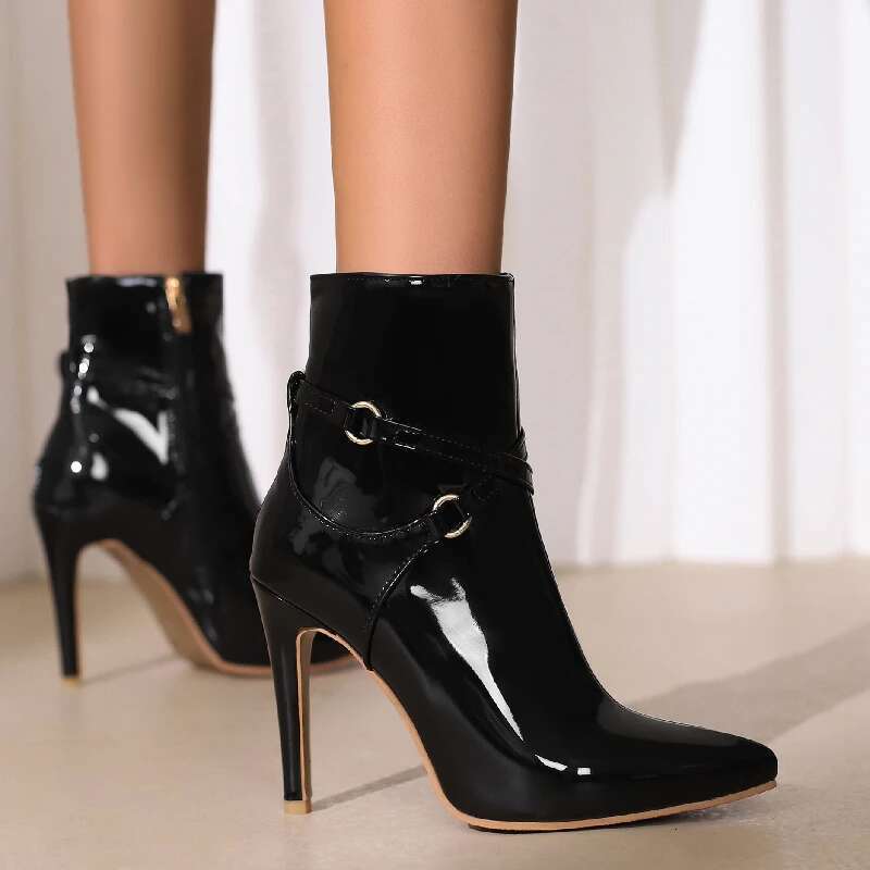 Sexy Ankle Boots Women New 2024 Point Black Green Red Short Boot Patent Leather Dance Party Shoes Lady Large Size 48 50