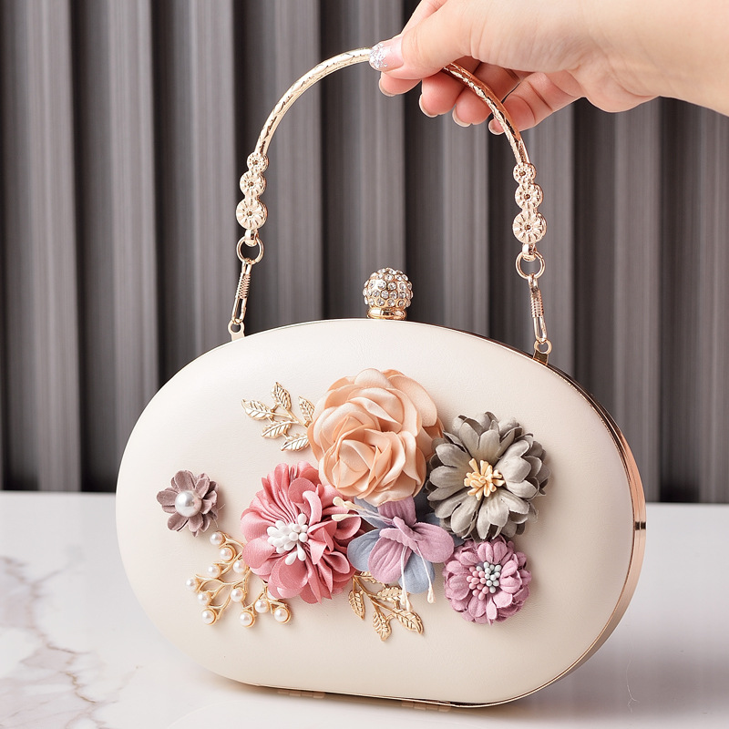 Sophisticated Evening Purse Featuring Charming Macaron Motifs and Floral Details