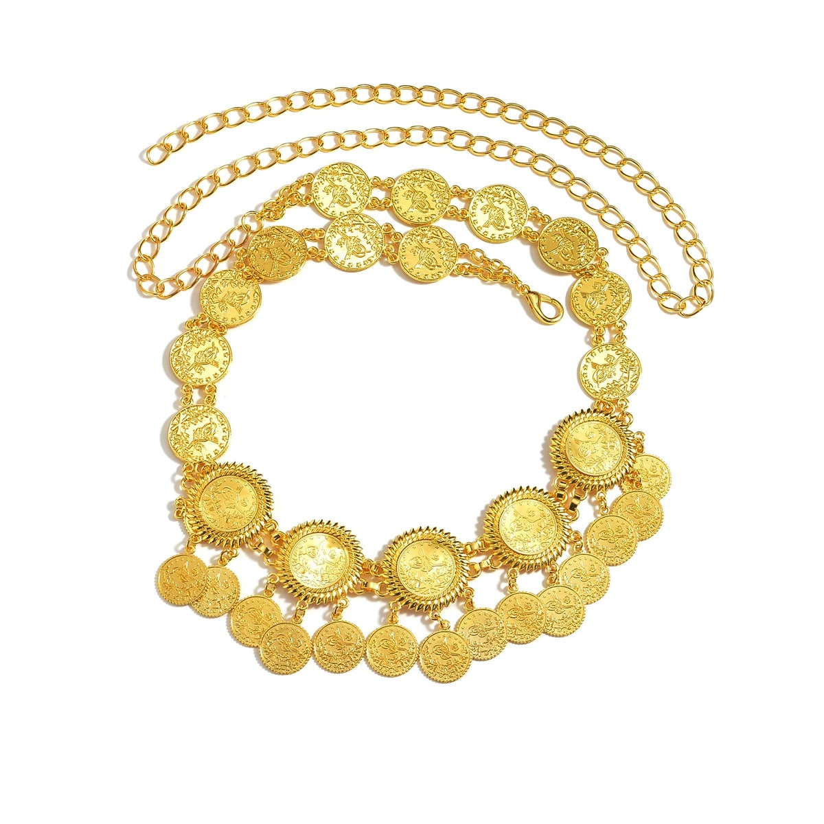 fashion waist chain Afghan Kurdish jewelry with gold coins tassel waist necklace 250110