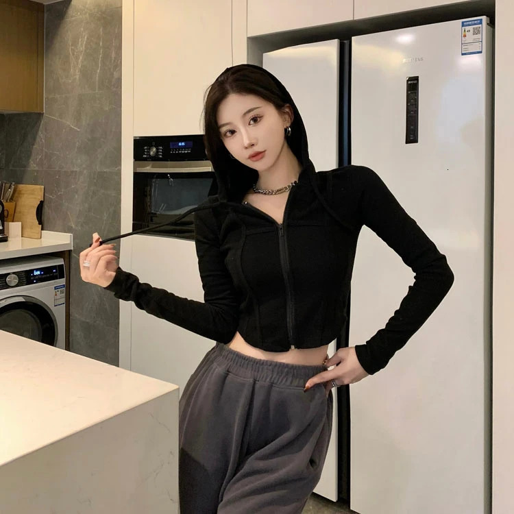 Y2k Crop Tops Fashion Hoodies for Women Ropa Mujer Tunic Casual Hooded Jackets Korean Streetwear Knitted Sweatshirt 250116