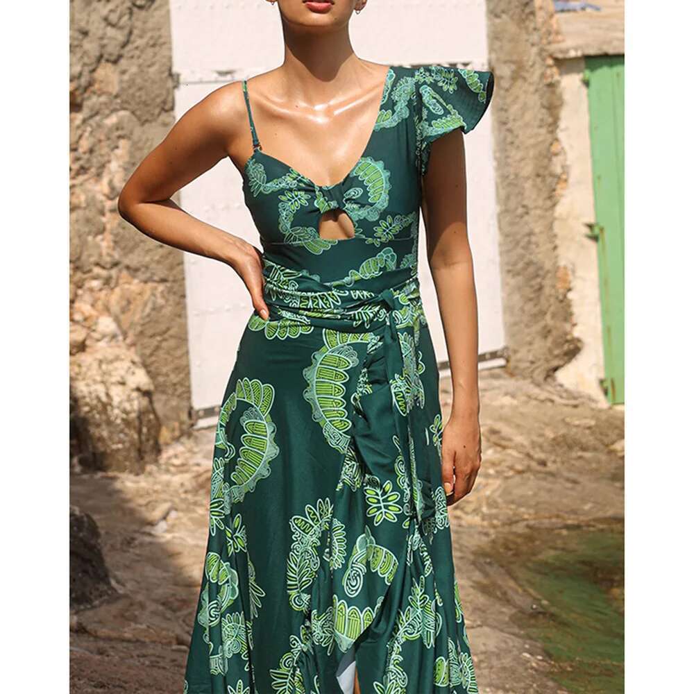 2025 One Shoulder Ruffle Swimsuit With Beach Skirt Swimwear Women V Neck Bathing Suit Sexy Beachwear High Waist Bodysuit Monokin