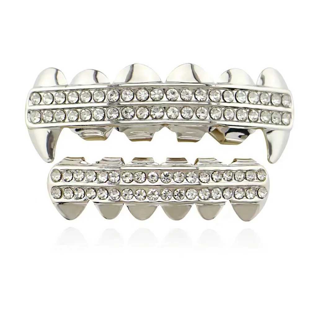 Fashion Gold Rose Gold Plated Teeth Grillz Hip Hop Cool Popular Vampire Gangsta Fang Tooth Cap Mold Kit Body Jewelry GiftXJ250114
