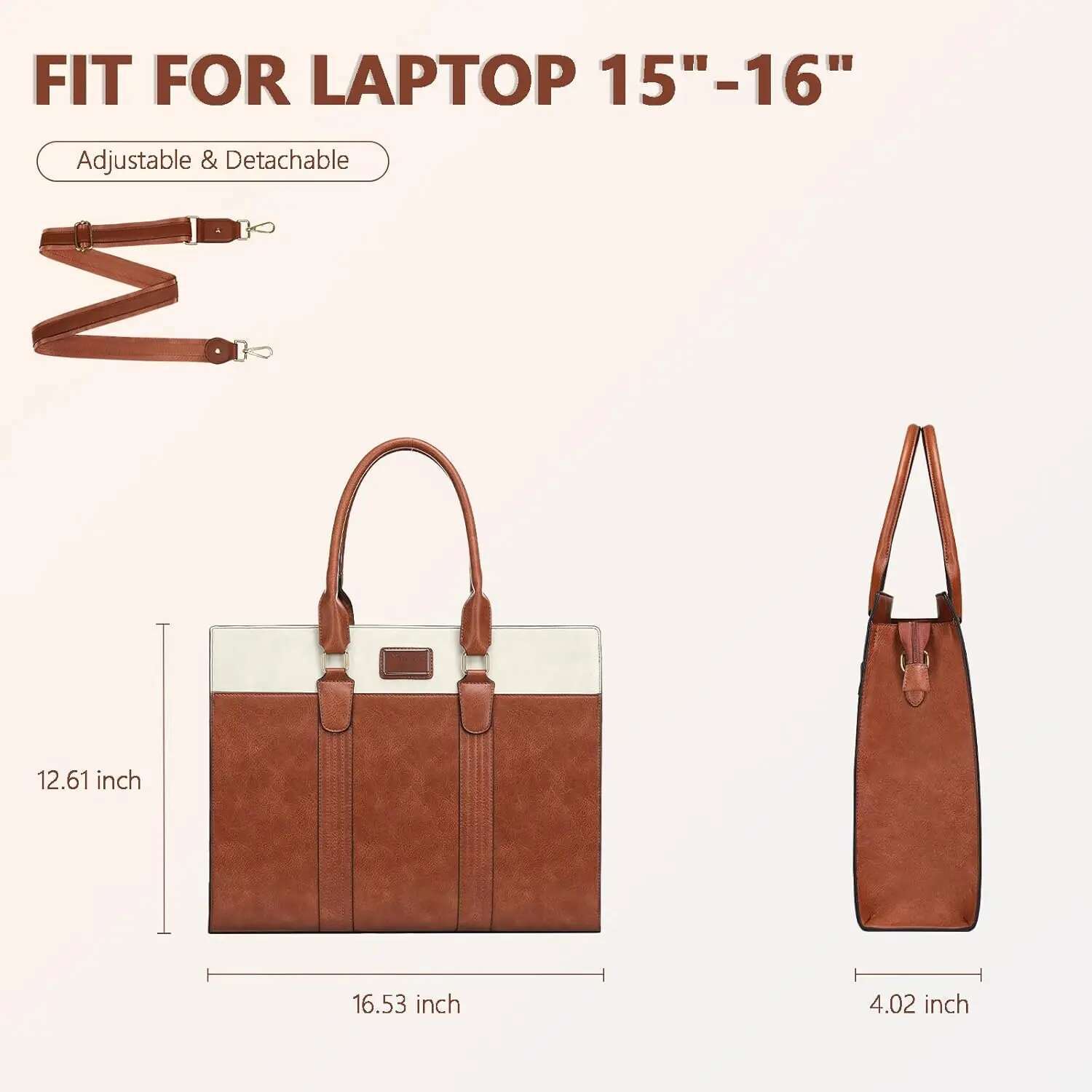 PU Leather Laptop 15.6 inch Waterproof Tote Casual Travel Handbag Shoulder Bags Office Computer Briefcase Women's Bag