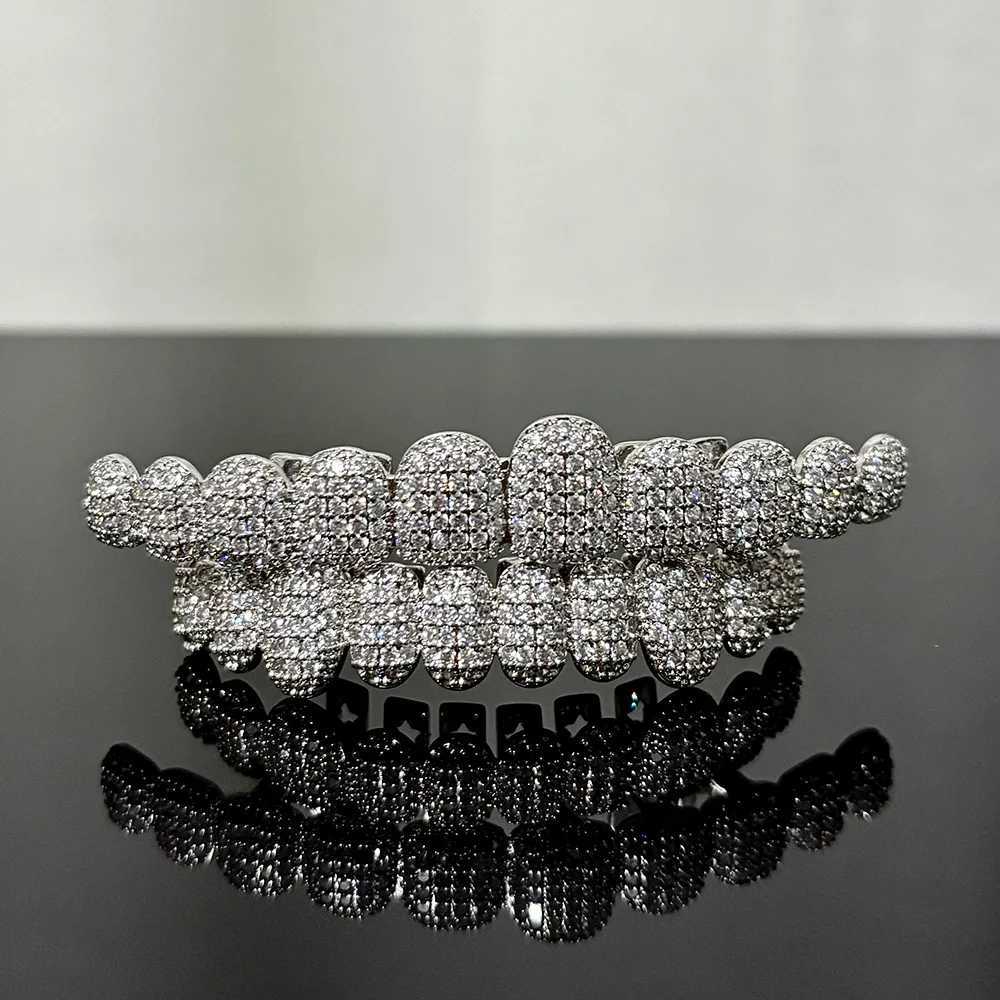 RACHELZ Gold Silver Color Full Iced Out CZ Stone Teeth Grillz Braces Hip Hop Shiny Zircon Tooth Caps For Women Men Jewelry GiftXJ250114