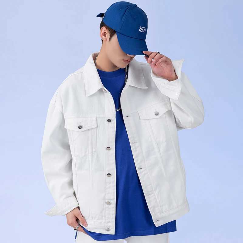 2024 Autumn Mens Oversize White Denim Jacket Fashion Streetwear Cotton Casual Loose High Quality Jean Coats Blue Green Black W250118