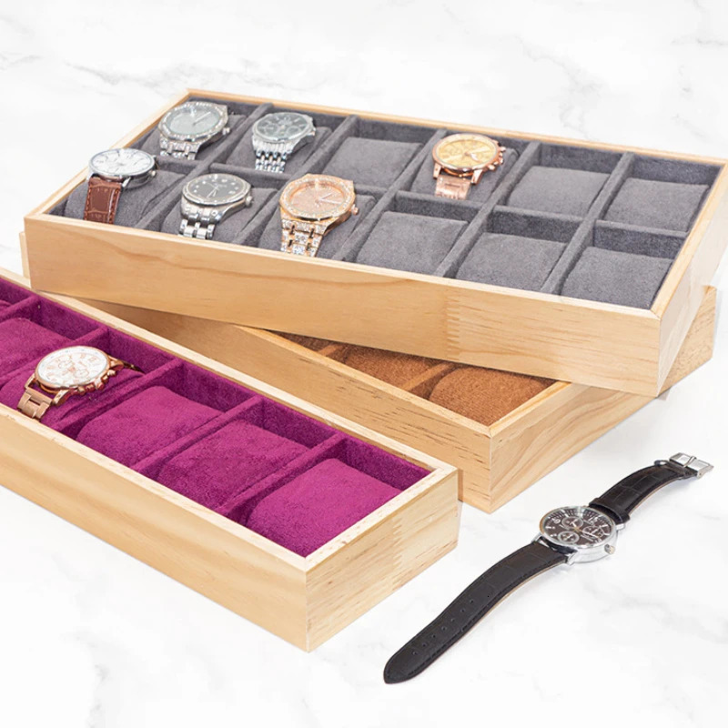 Solid Wood Watch Storage Box High Appearance Level Flannelette Table Display Tray Bracelet Watch Multi-grid Column 250117