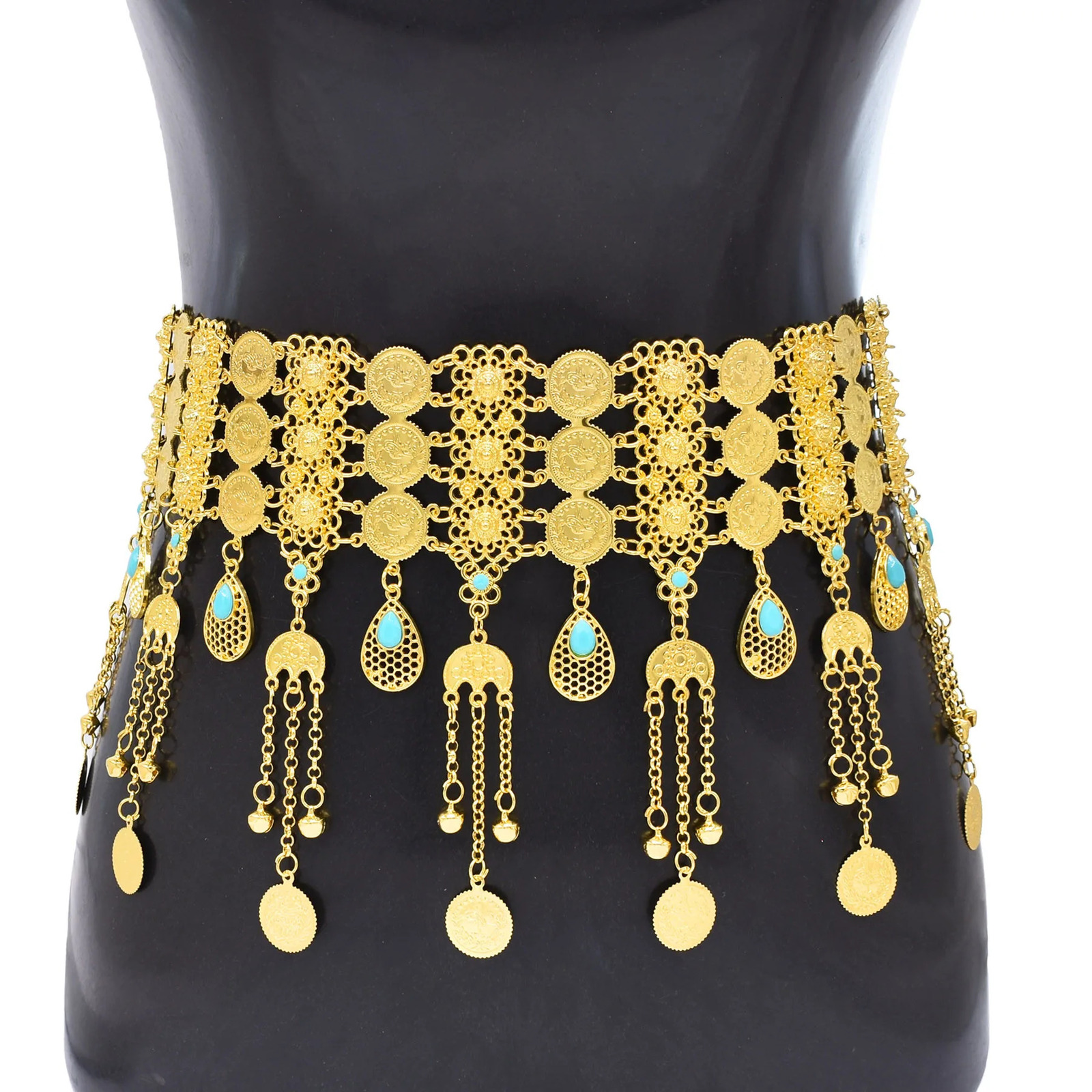3-row coin long bell tassel moon pendant waist and belly chain gold silver traditional Arab ethnic jewelry accessories gift 250110