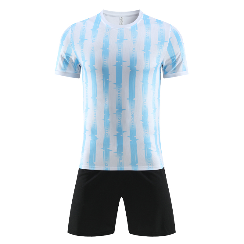 Ddmyoutdoor China Domestic Soccer Uniform Set Men Stripes Print Breathable Jersey Shorts Team Training Suit Outdoor Sport Gym Summer Running Tracksuit