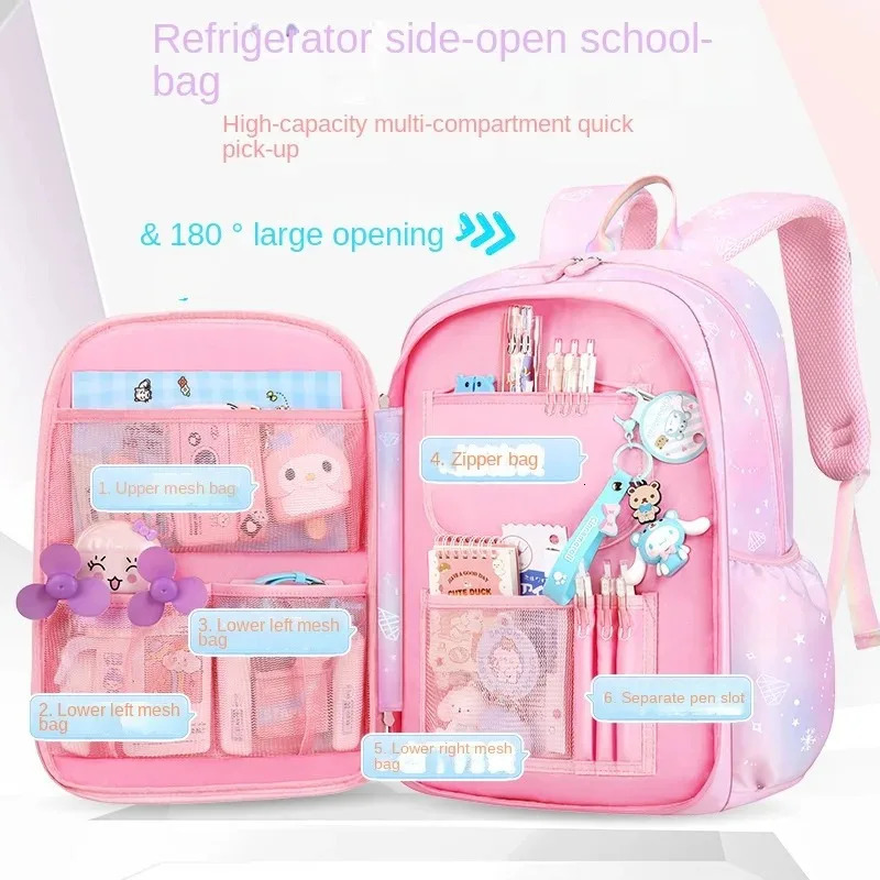 Waterproof Rainbow Schoolbag Student Girls Childrens Princess Refrigerator Door Backpack Spine Protector Shoulder Bags Cute 250109