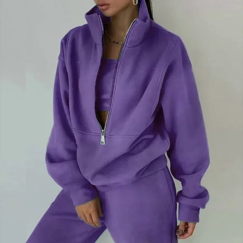 Tuoyi Autumn And Winter Comfortable Fashion Tracksuit Set Stylish Warm Twopiece Half Open Collar 2024 Home Suit For Women 250109