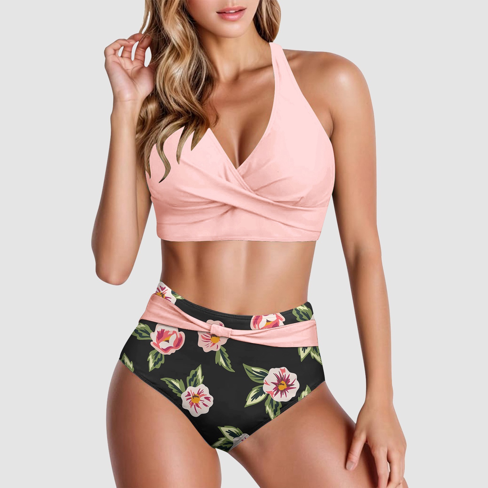 Sexy Tie Dyed Printed Split Women's High Waist Bikini Swimwear Hot Selling Style