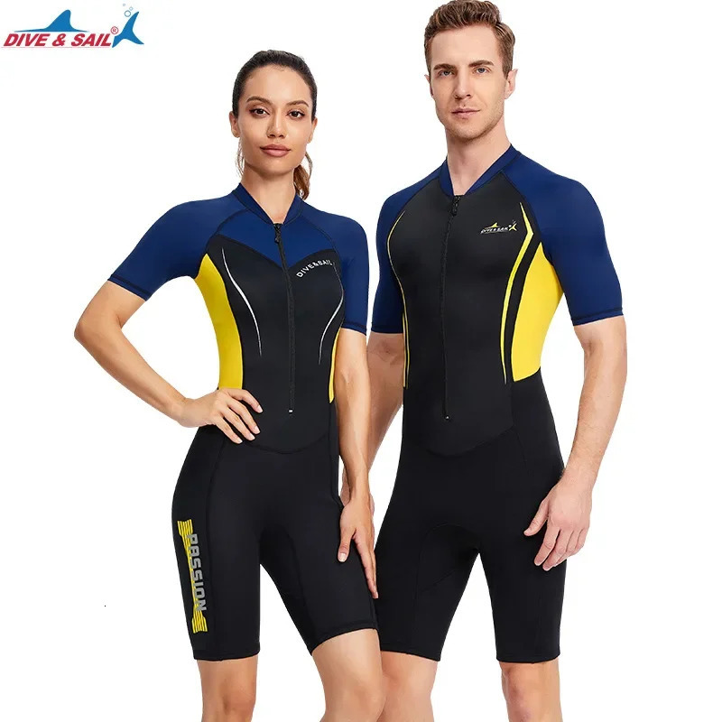 Men Womens 1.5MM Neoprene wetsuit conjoined Short Sleeve Shorts Diving Surfing Suit Sun Protection Warm Swimming Suit triathlon 250108