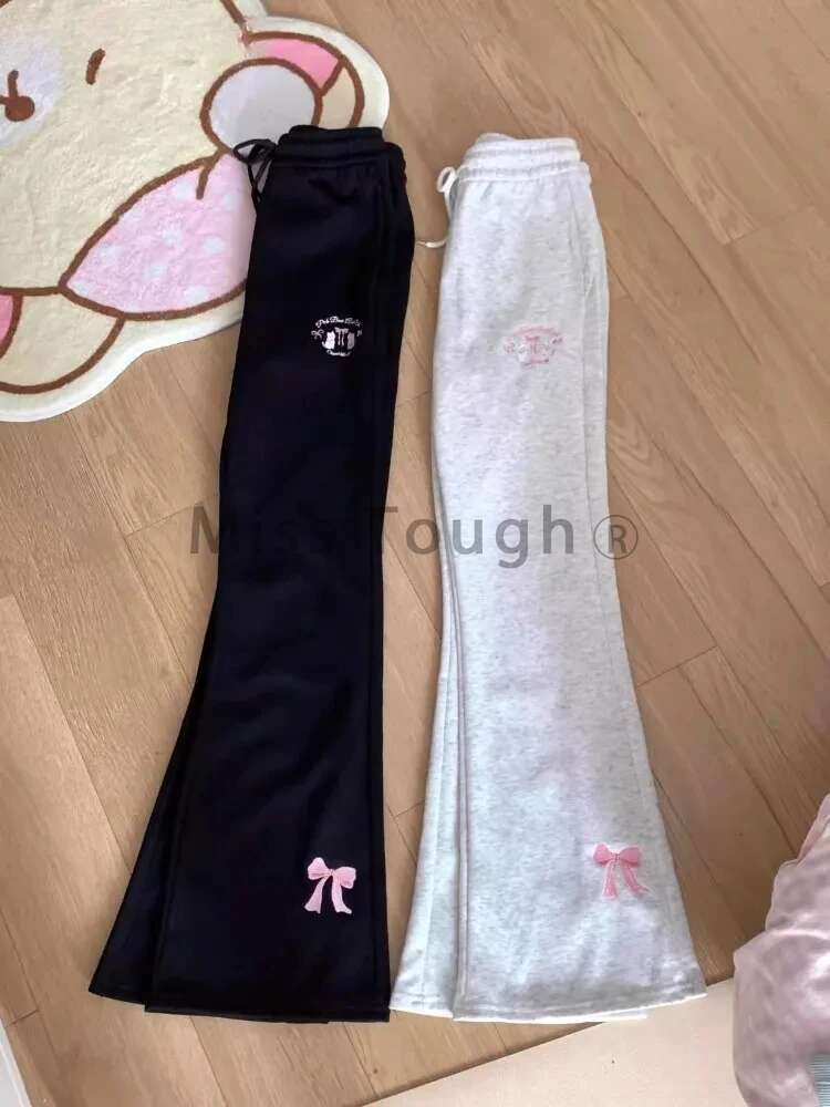 Japanese Kawaii Flare Long Pants Women Sweet High Waist Fashion Pantalon Femme Cute Cat Embroidery Slim Fit Trousers New Bottoms