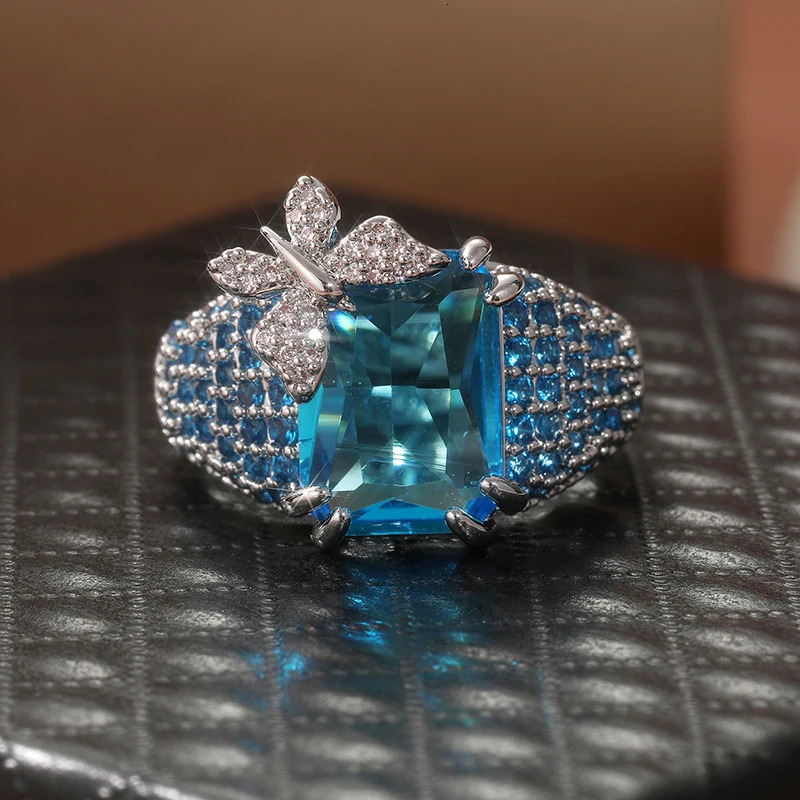 ious Blue Topaz BUTTERFLY Cocktail Ring Gemstone Antique Large Butterfly Inspired Womens Party Wear 250110
