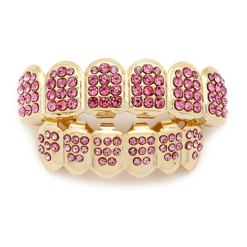 Fshion Hip Hop Gold Colour Iced Out CZ Teeth Grillz Top Bottom Men Women Jewelry Drop ShipXJ250114