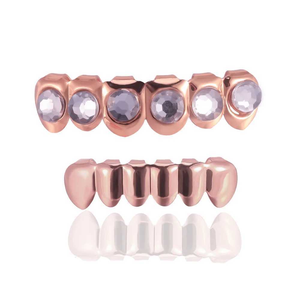 Round Rock Zircon Bling Teeth Grillz Top Bootom Dental Mouth Punk Teeth Caps Cosplay Party Tooth Rapper Hip Hop JewelryXJ250114