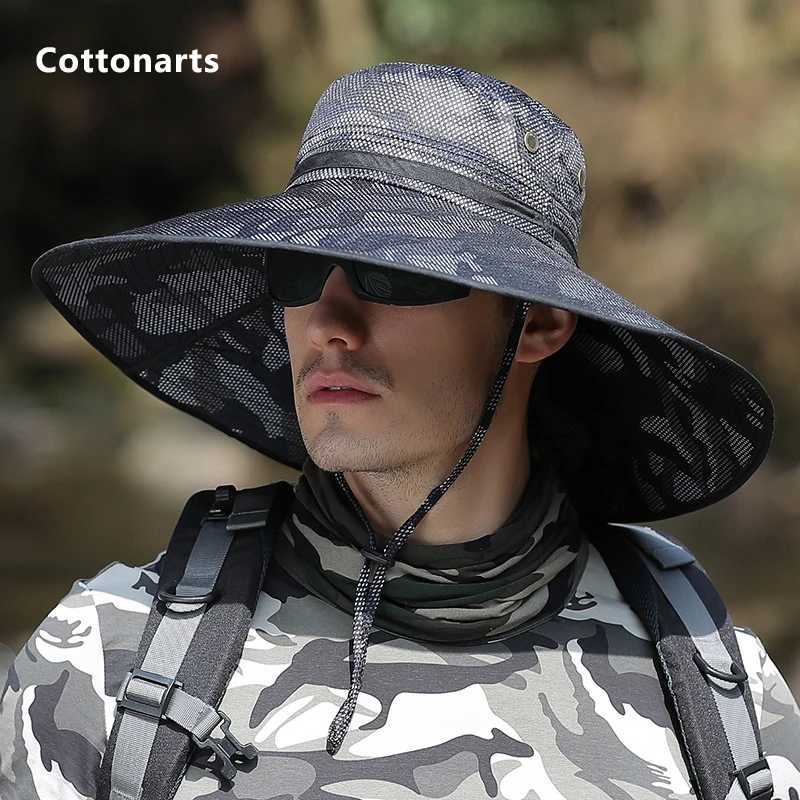 Mens 15CM Brim snake print camouflage Fisherman hat Summer UV Protection Hats Fishing Hiking Hats Mountaineering sun hatXJ250116