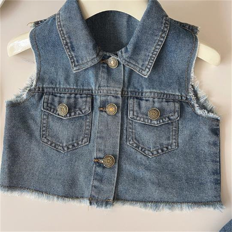 2 Piece Skirt Set Girls Denim Vest and Skirt Set Sleeveless Top and Skirt Outfit for Kids - Lightweight for Daily Use y250607S5AM
