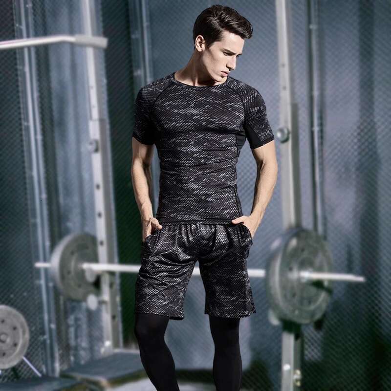 Ddmyoutdoor China Domestic Pcs Mens Compression Set Running Tights Workout Fiess Training Tracksuit Short Sleeve Shirts Sport Suit Rashgard Kit S XL