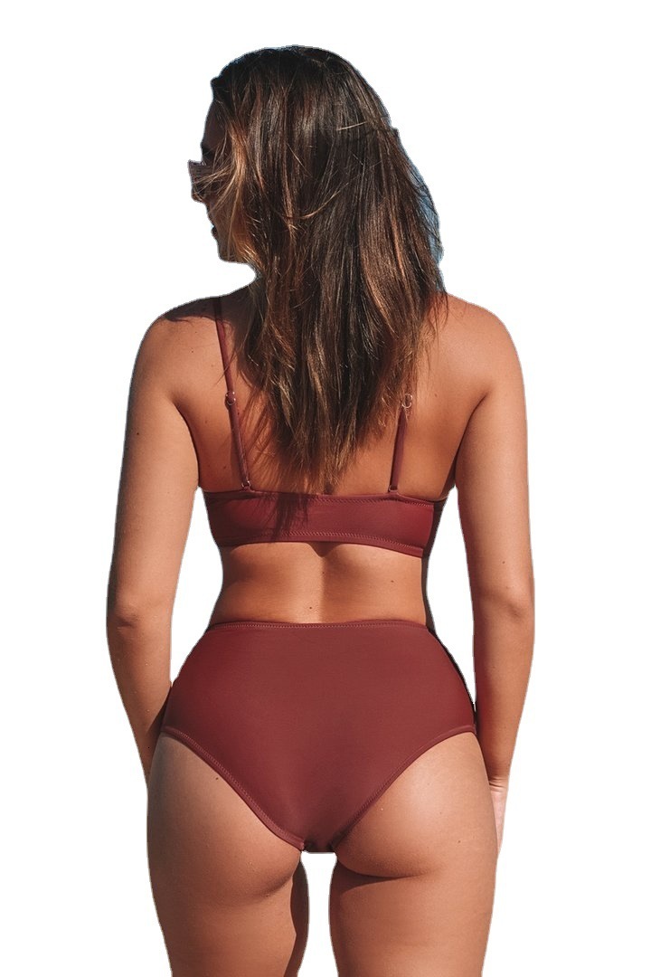 Hot selling plain color swimsuit, sexy cross soft bag, split body women's bikini swimsuit