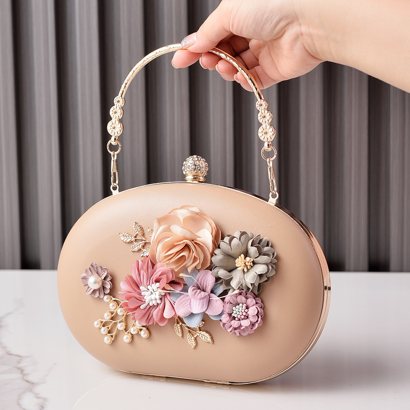 Sophisticated Evening Purse Featuring Charming Macaron Motifs and Floral Details