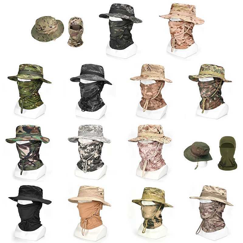 Tactical Camouflage Hat Sun Protection Set Outdoor Sport Hiking Fishing UV Protection Neck Face Boonie Hat Adjustab BucketXJ250116