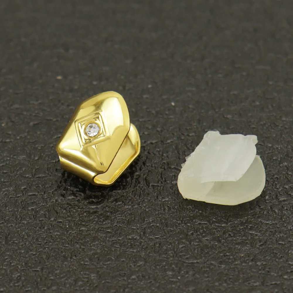 1pc Single Hip Hop Teeth Grillz Gold Plated Dental Grills Rock Tooth Grillz Caps Crystal Teeth Caps Halloween Vampire Tooth GiftXJ250114
