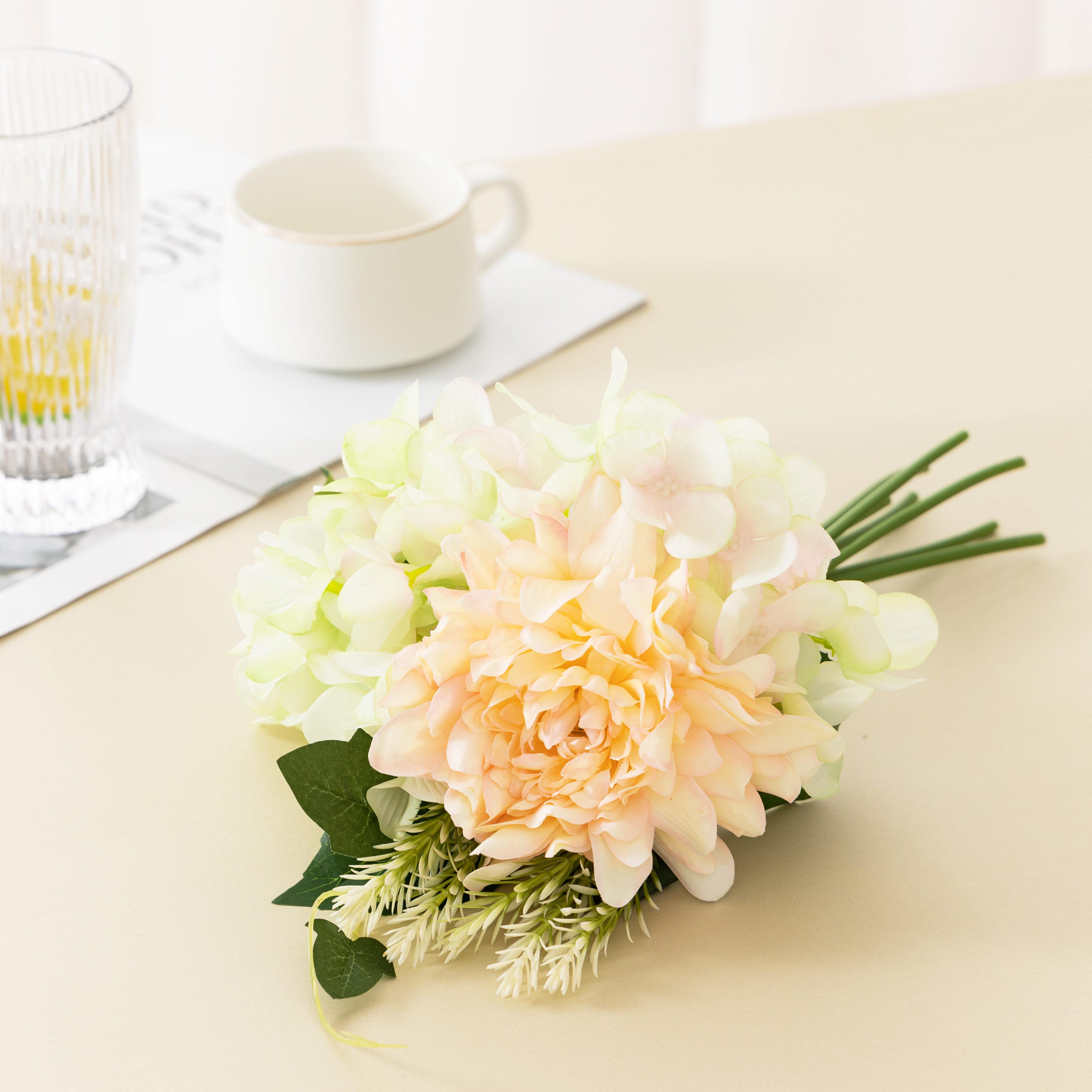 Wedding wedding champagne hydrangea fake flowers bride hand bouquet decoration dahlia cross-border simulation flower arrangement wholesale