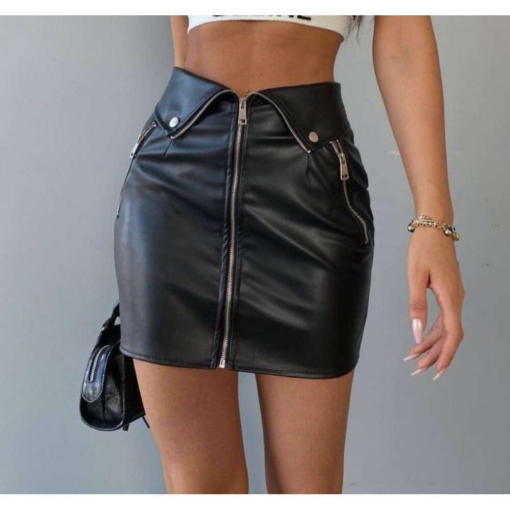 European American 2025 Winter Fashion and Sexy PU Leather Short Women's Slim Fit, Hip Lifting, Zipper Half Skirt, Versatile Style, New Trendy Clo