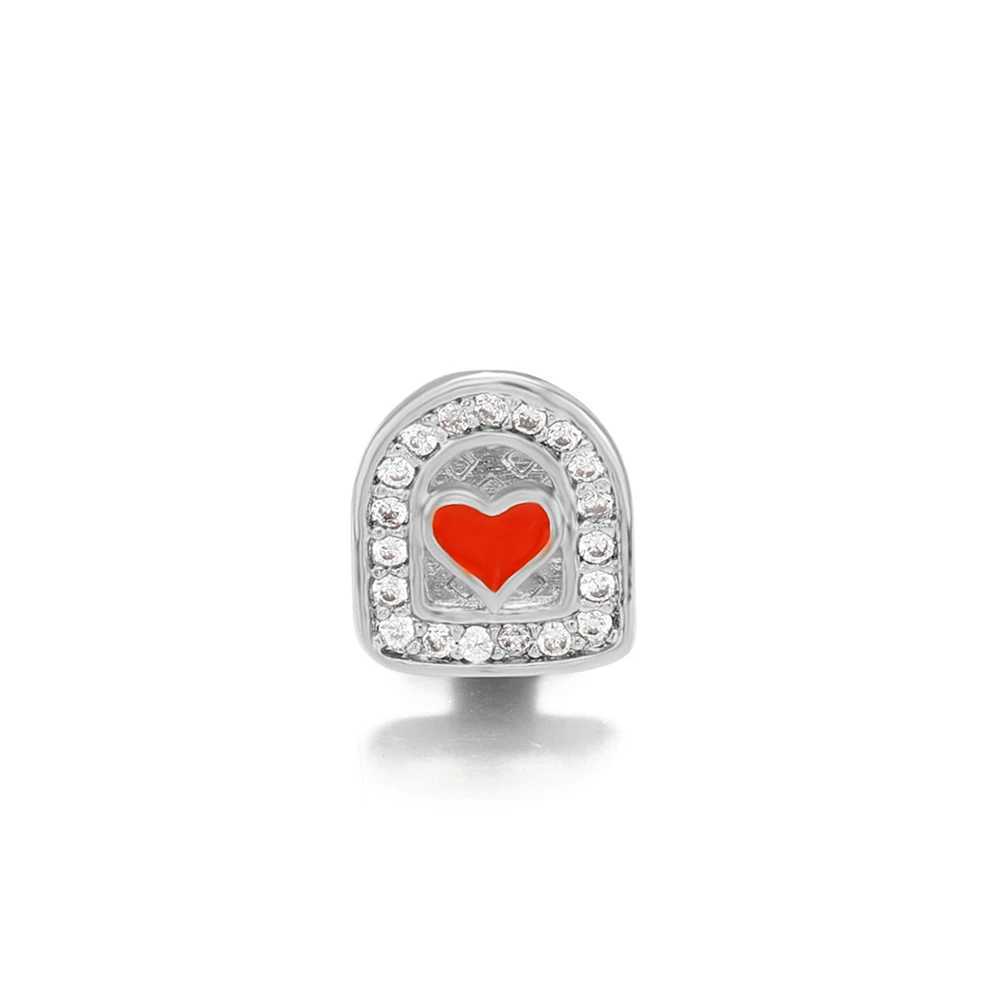 Hip Hop Cubic Zircon Heart-Shaped Oil Drip Teeth Grillz Gold Plated Caps Charm Dental Grills For Men Women Jewelry GiftXJ250114