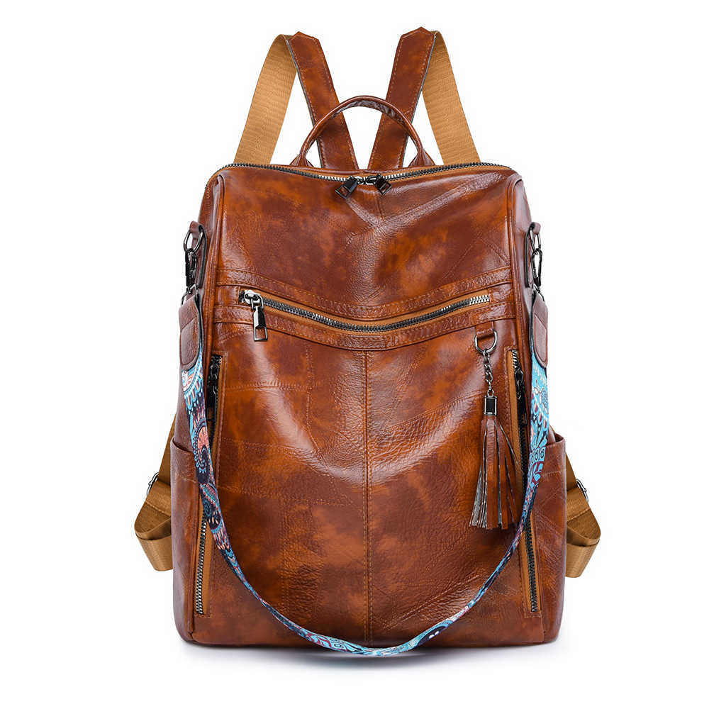 new casual womens soft leather multifunctional backpack simple and versatile large capacity PU backpack