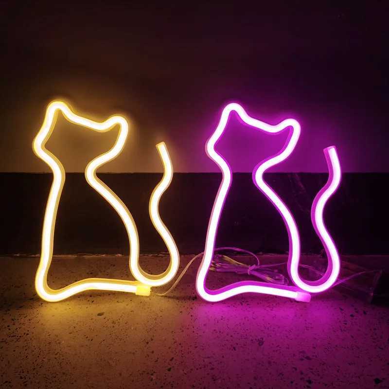 Cat Neon Light Sign LED Animal Figure Modeing Lamp Decoration Ornaments for Room Pet Shop Party Holiday USB and Battery Powered M251118