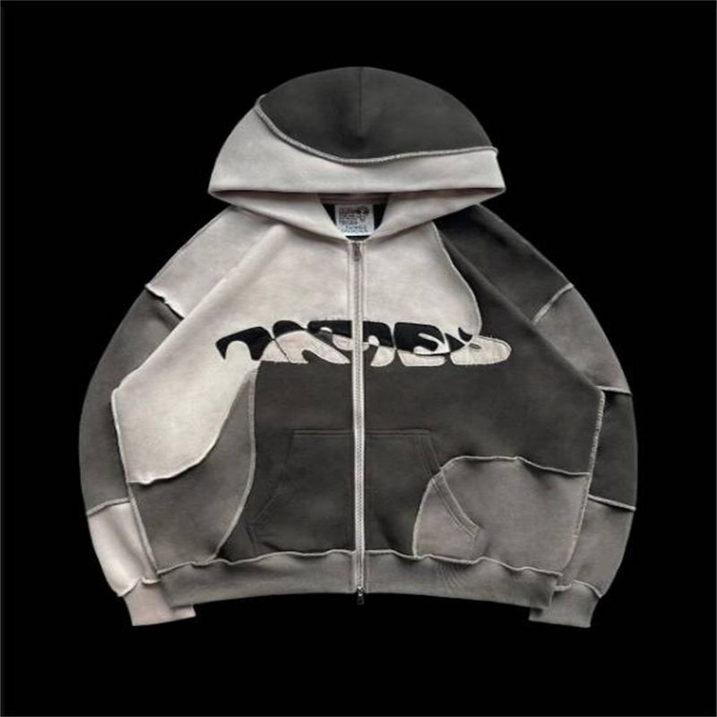 Spring 2025 Fashion Y2k High Street Hip-Hop Hoodies Outerwear Jacket Women Men Splicing Long Sleeve Zipper Hooded Sweatshirts