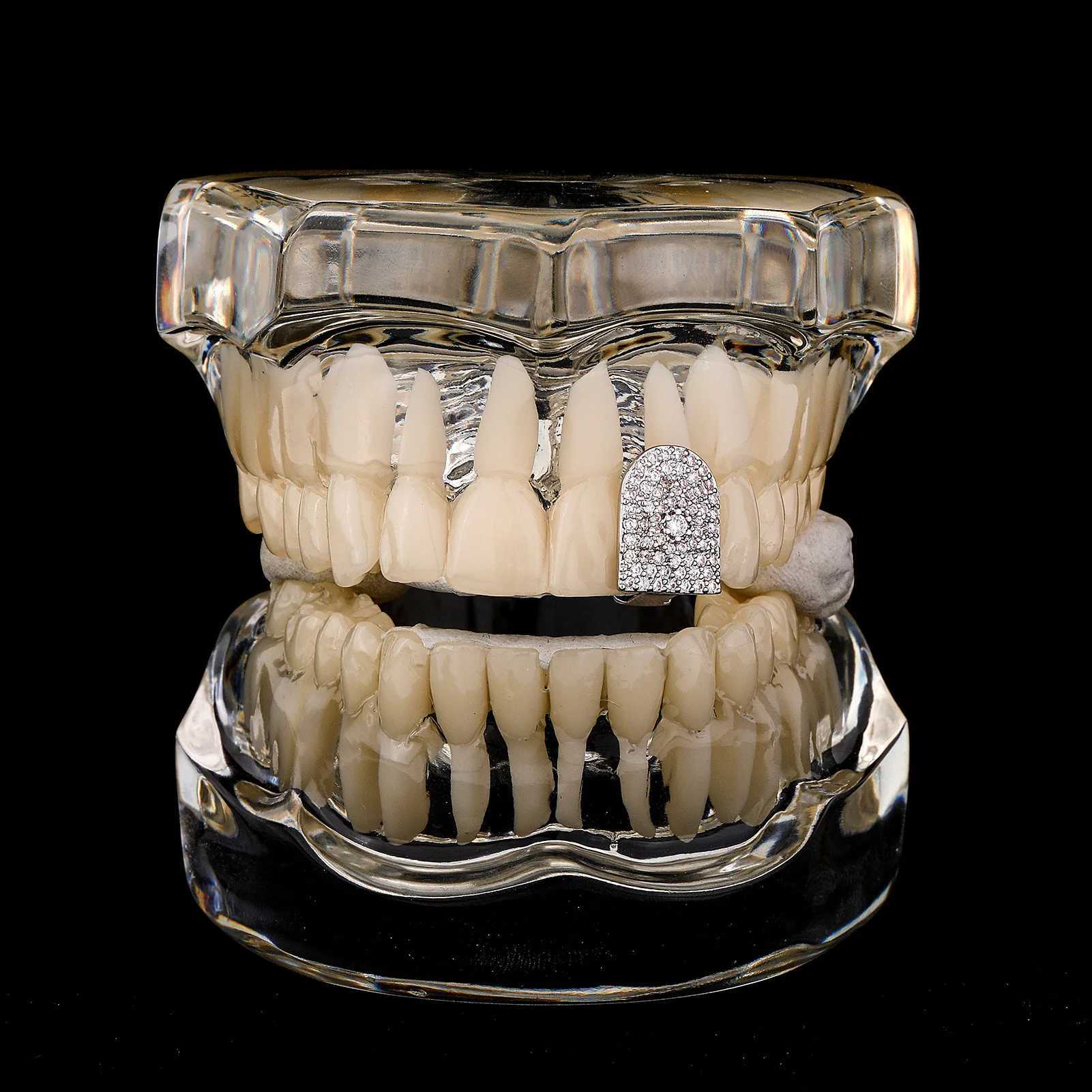 RACHELZ Hip Hop Single Purple Sun Zircon Teeth Grillz Dental Grills Silver Color CZ Stone Tooth Caps For Women JewelryXJ250114