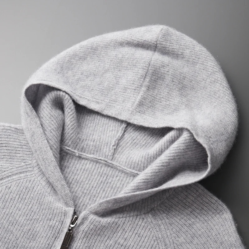Mens Hooded Cardigan Autumn and Winter Thickened Knit Large-size Jacket 100% Merino Wool Casual Long Sleeved Sportswear Coat 250113